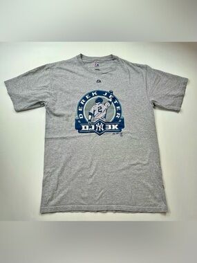Derek Jeter 3K Hit Shirt Mens Sz M Gray Majestic NY Yankees Vintage MLB T-Shirt